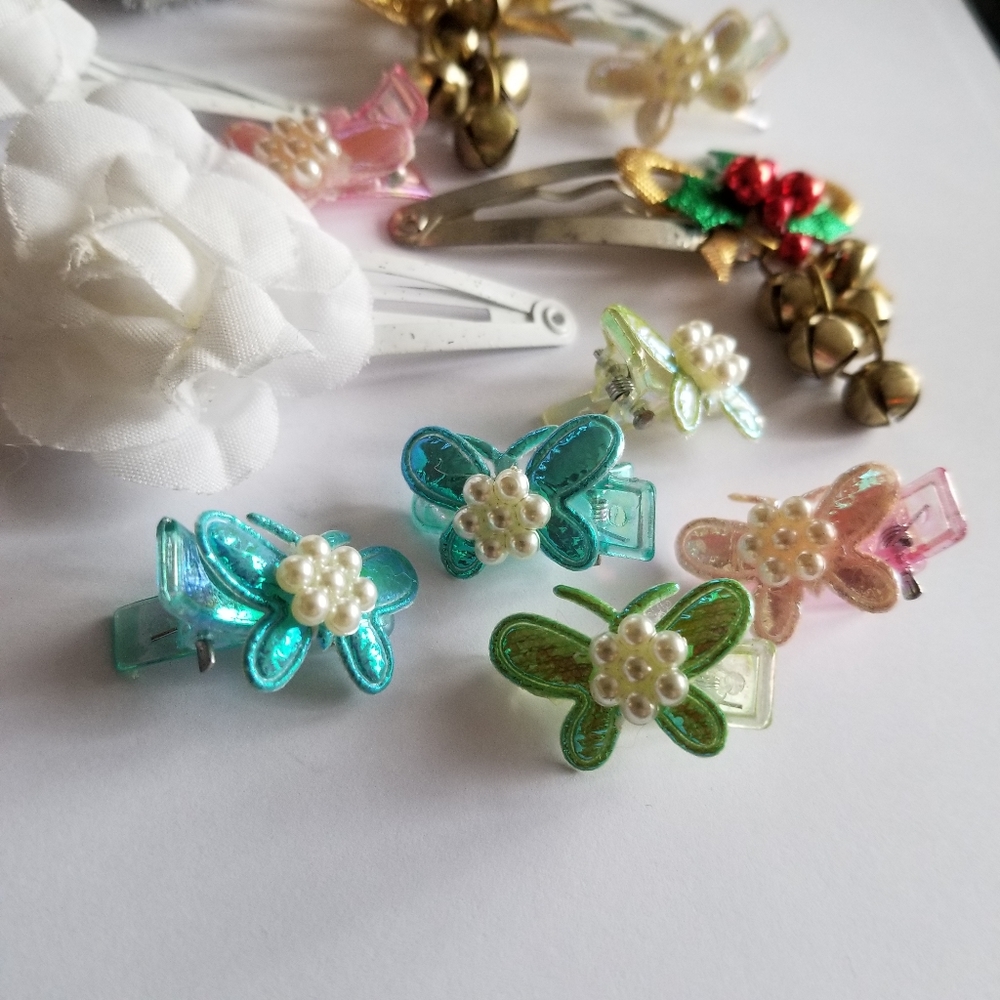 Lot of hair clips vintage to newer barrettes butterfly holiday Christmas - Picture 2 of 12